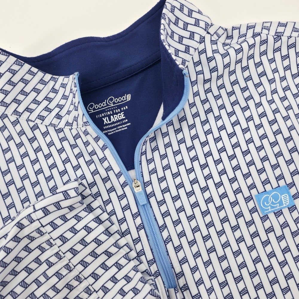 Good Good Golf Mens XL Quarter Zip Pullover Blue White Basketweave Performance